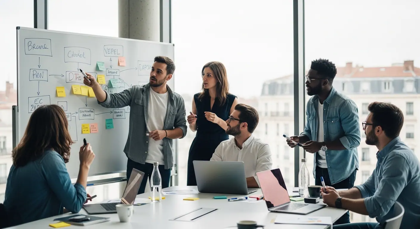 Atelier collaboratif de l'équipe NoCode Builder dans leurs bureaux de Lyon