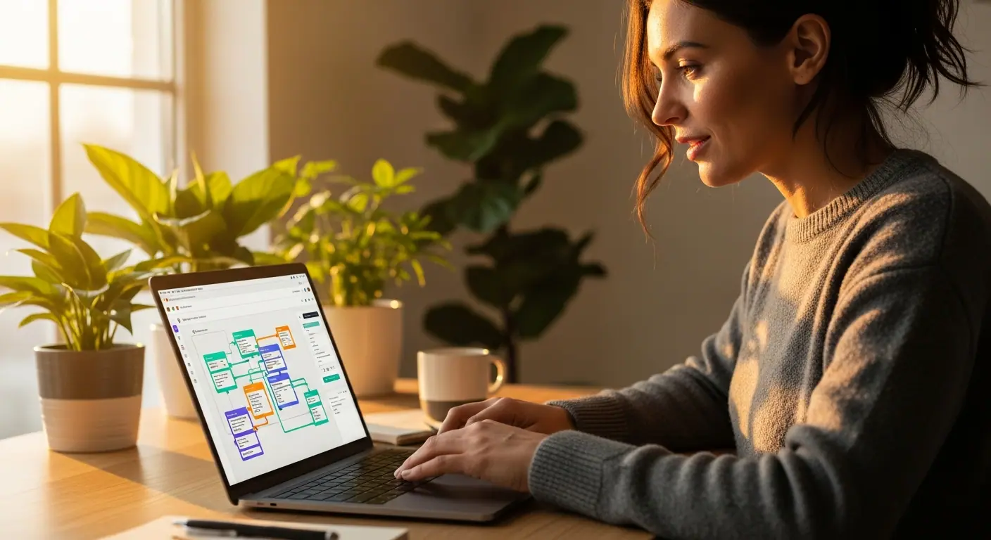 Un entrepreneur construisant son application avec NoCode Builder System