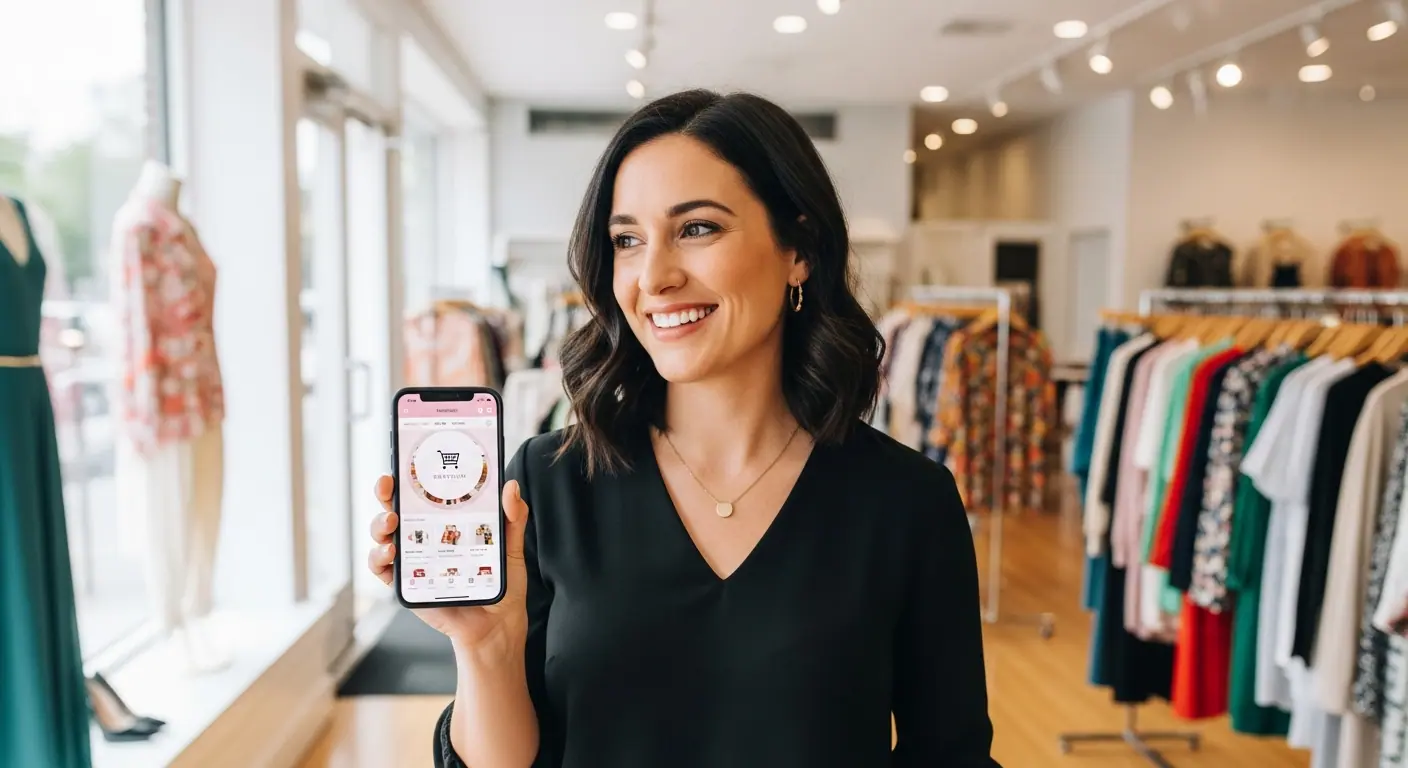 Propriétaire de boutique utilisant son application créée avec NoCode Builder