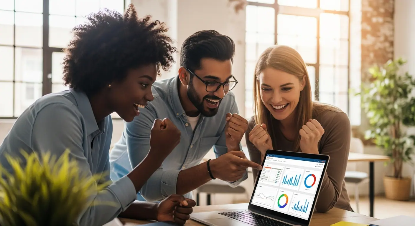 Équipe de startup célébrant le lancement de leur application